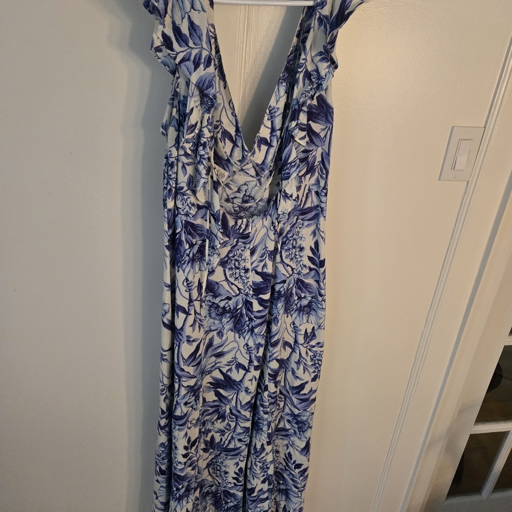Floral Blue and White Maxi Dress, Size M